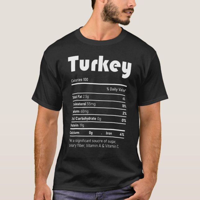 T-shirt Turkey Nutrition Facts  Thanksgiving Christmas foo (Devant)