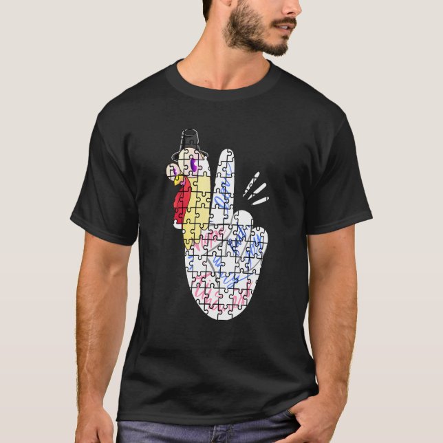 T-shirt Turkey Peace Hand Sign Puzzle Autism Thanksgiving  (Devant)