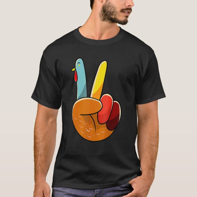 T-shirt Turkey Peace Hand Sign Thanksgiving Thankful Women (Devant)