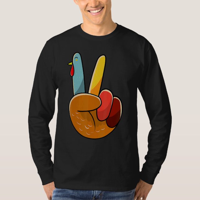 T-shirt Turkey Peace Hand Sign Thanksgiving Thankful Women (Devant)