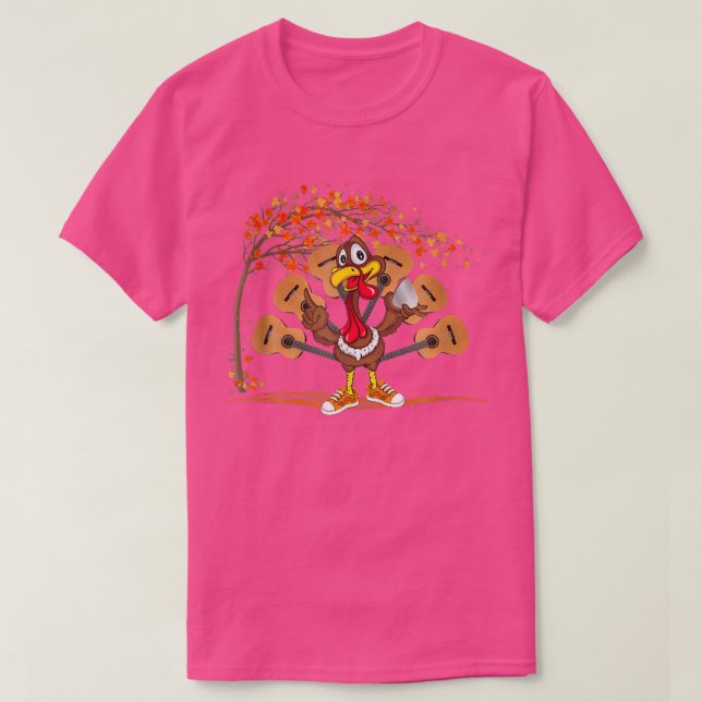 T-shirt Turkey Playing Guitar Fall Autumn Maple Leaves Tha (Design devant)