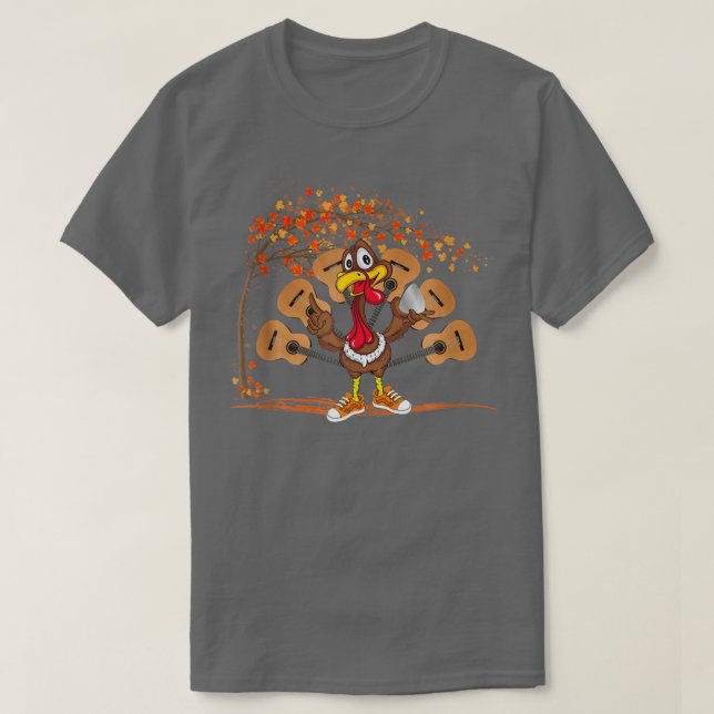 T-shirt Turkey Playing Guitar Fall Autumn Maple Leaves Tha (Design devant)