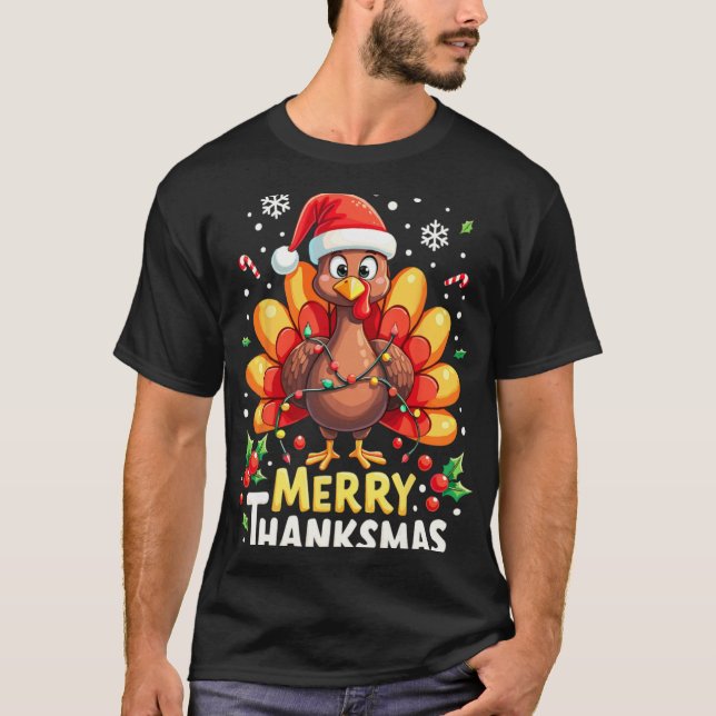 T-shirt Turkey Santa Happy Merry Thanksmas Thanksgiving Ch (Devant)