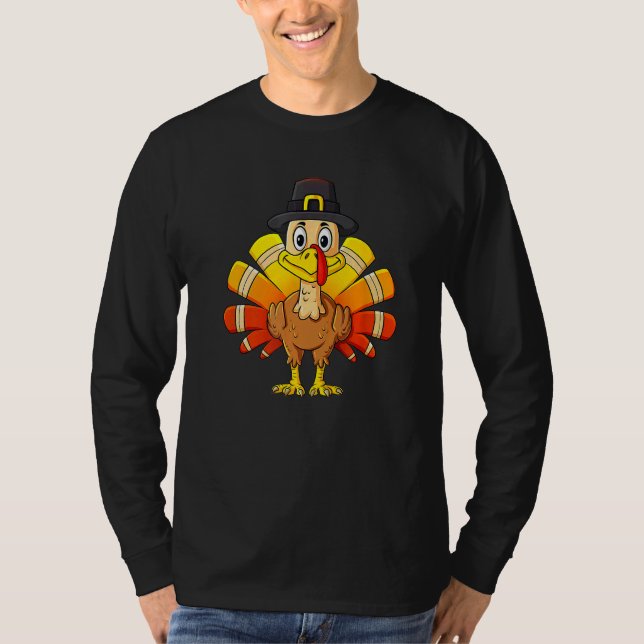 T-shirt Turkey Thanksgiving Day Pilgrim Boys Kids Men (Devant)