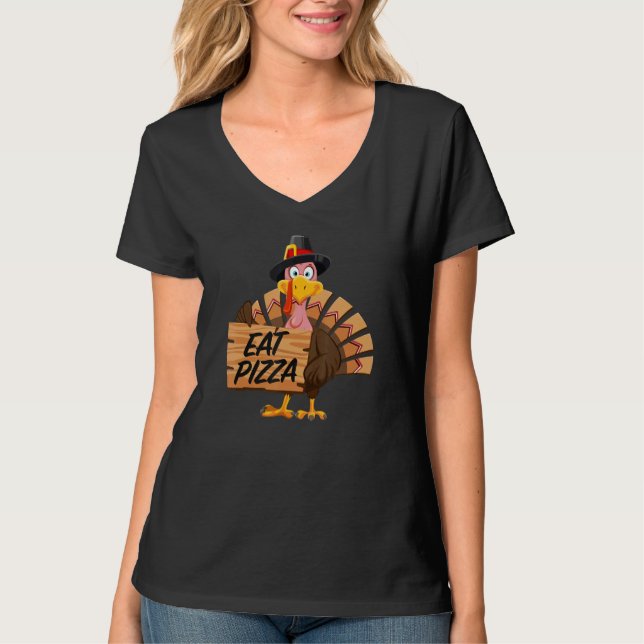 T-shirt Turkey Thanksgiving Eat Pizza Vegan Pilgrim Adult  (Devant)