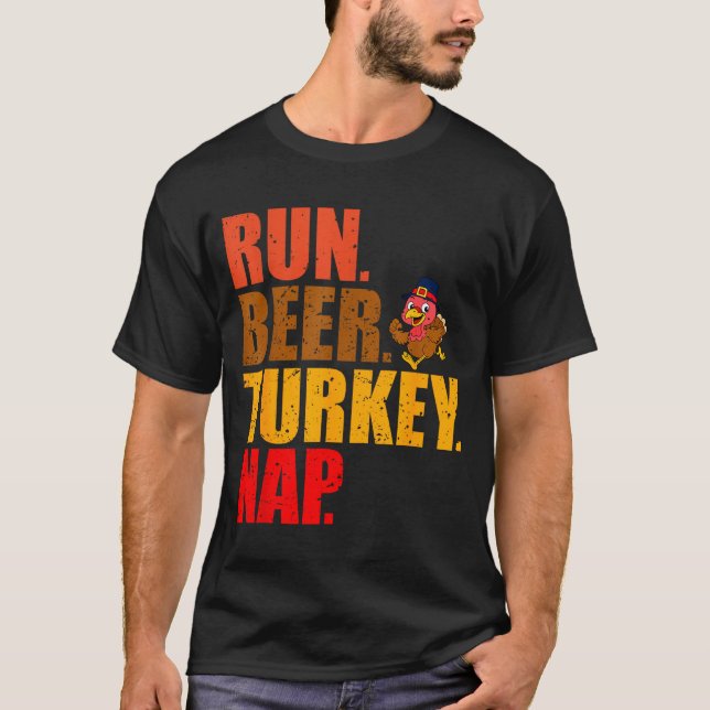 T-shirt Turkey Trot Running Thanksgiving Run Beer Nap  (Devant)