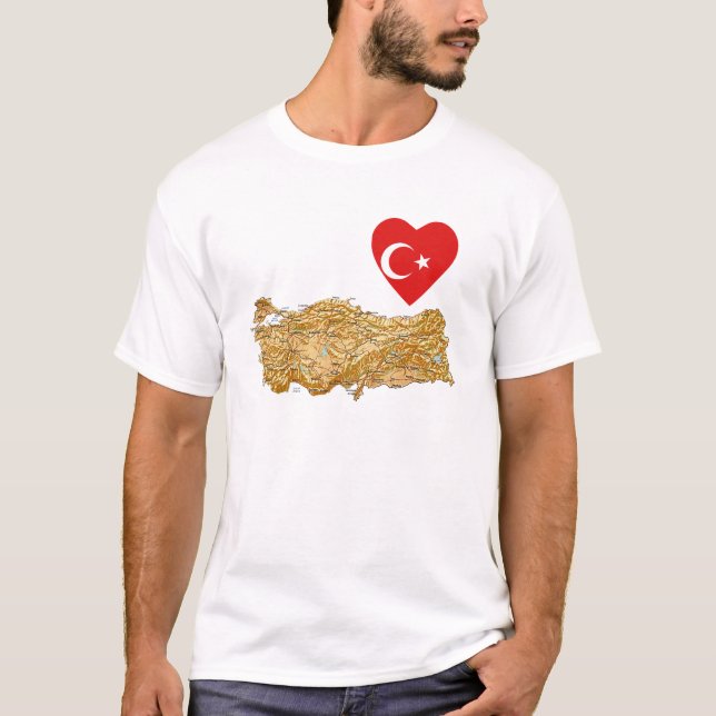 T-shirt Turquie - Coeur du drapeau et carte (Devant)