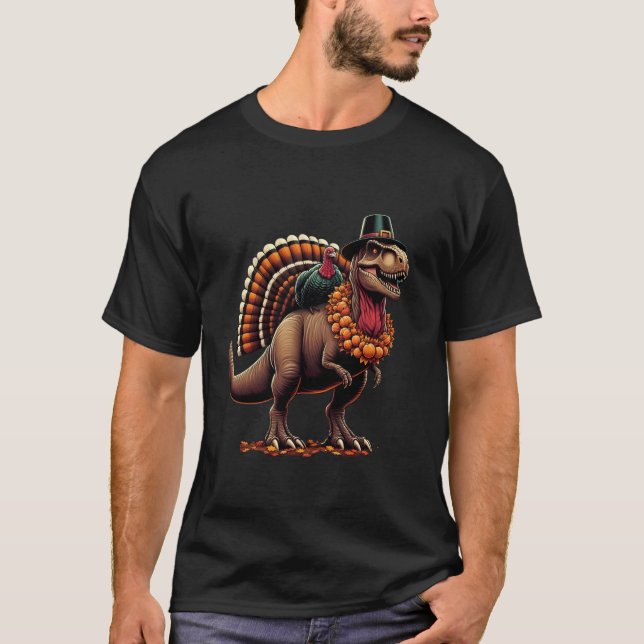 T-shirt Turquie équitation Dinosaur Thanksgiving T Rex Fun (Devant)