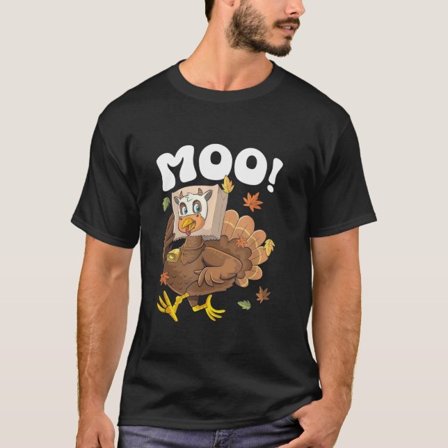 T-shirt Turquie Moo Drôle Thanksgiving mignon Turquie Fake (Devant)