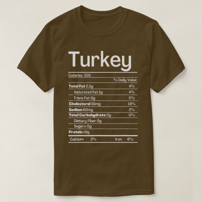 T-shirt Turquie Nutrition FactsFunny Nutrition Thanksgivin (Design devant)