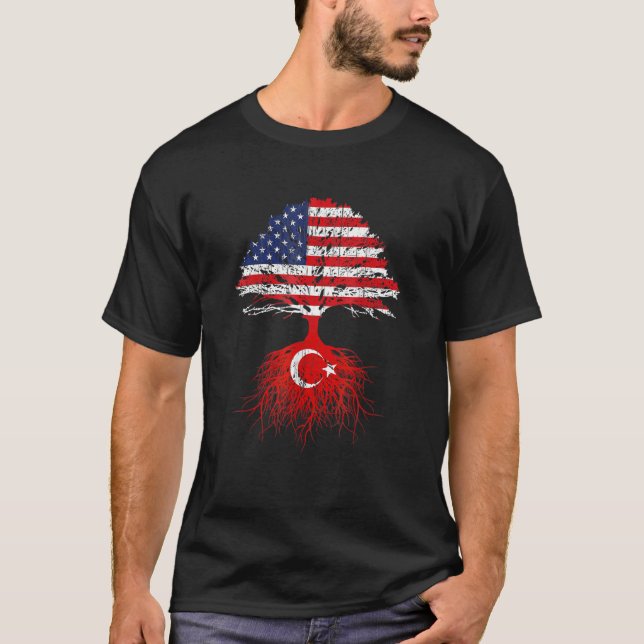 T-shirt Turquie Racines Turquie Américain Drapeaux Natural (Devant)