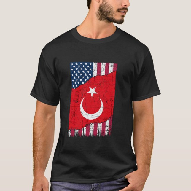 T-shirt Turquie Vintage Patriotique Turc Drapeau Américain (Devant)
