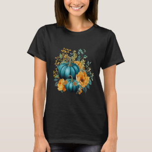 T-shirt Turquoise Automne Citrouille Floral Automne Harves