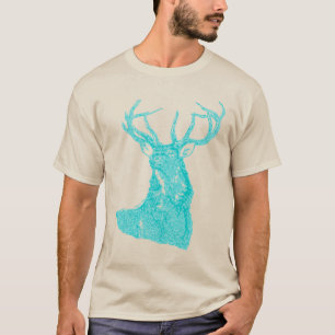 T-shirt Turquoise Bleu Aqua Rustique Cerf Buck Faune