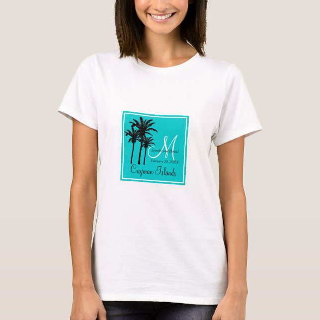T-shirt Turquoise Blue Beach Wedding Palm Trees (Devant)