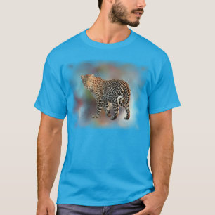 T-shirt Turquoise Blue Leopard Moderne Elégant Modèle tend