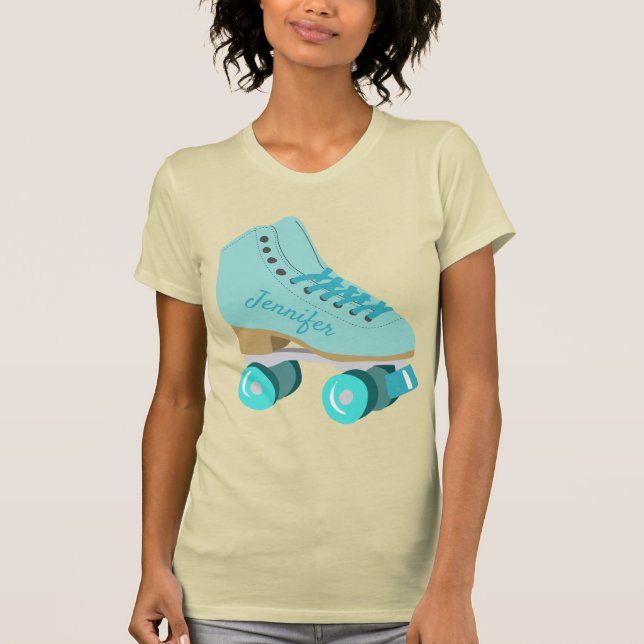 T-shirt Turquoise Blue Retro Quad Roller Patinage Personna (Devant)