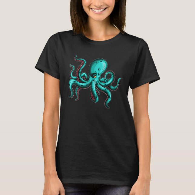 T-shirt Turquoise Blue Squid Octopus Water Sea Creatures F (Devant)