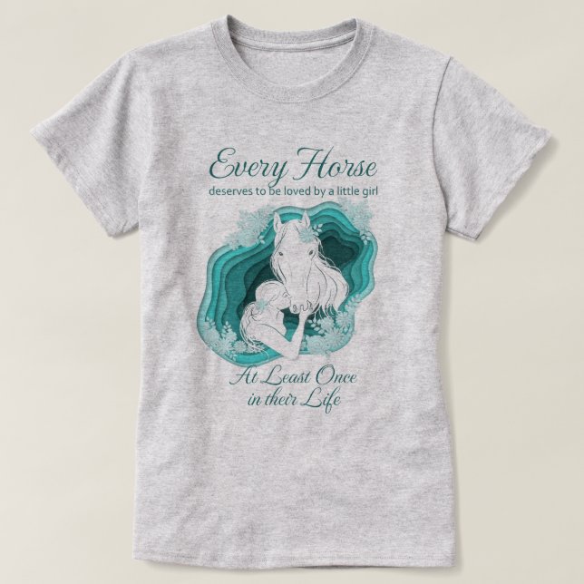 T-shirt Turquoise Cheval Lover - Petites filles et Chevaux (Design devant)