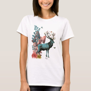 T-shirt Turquoise Deer in Mushroom Forest
