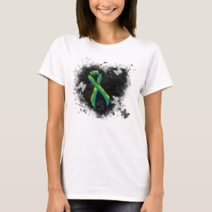 T-shirt Turquoise et Lime Green Grunge Heart