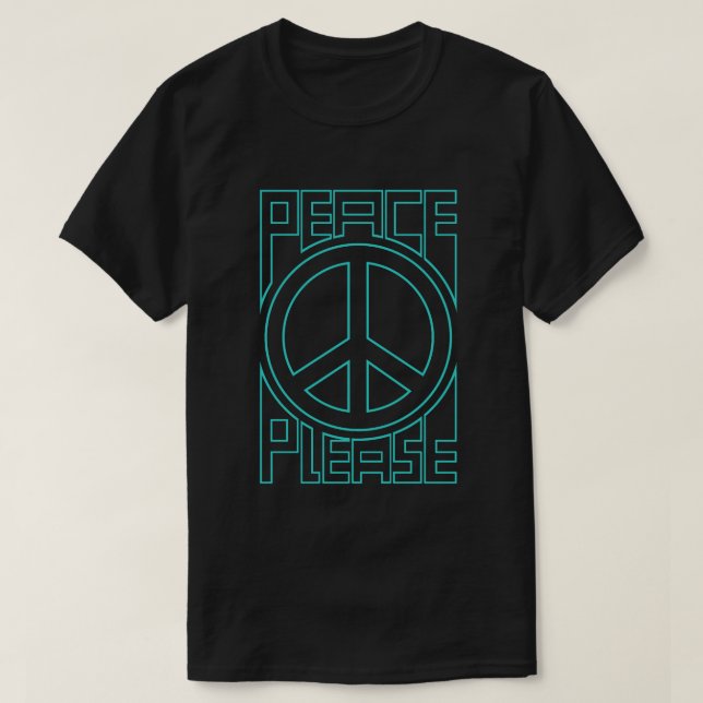 T-shirt Turquoise Lettering Peace Please (Design devant)