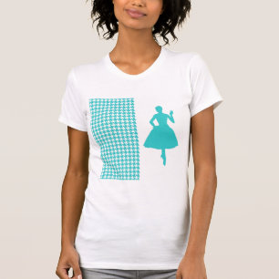 T-shirt Turquoise Moderne Houndstooth avec Silhouette Mode
