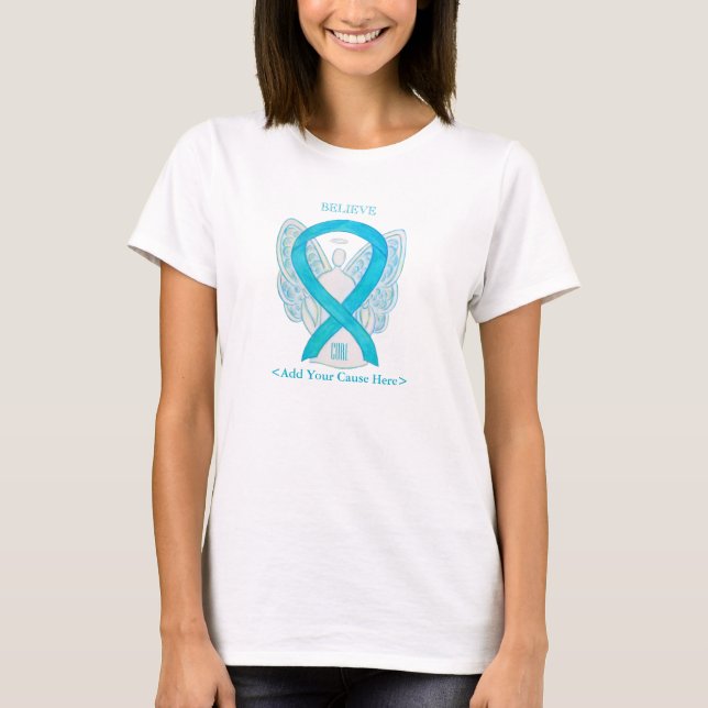 T-shirt Turquoise Sensibilisation Ruban Angel Chemises per (Devant)