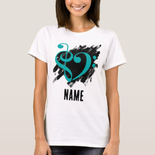 T-shirt Turquoise Treble Clef Bass Clef Coeur Customisé