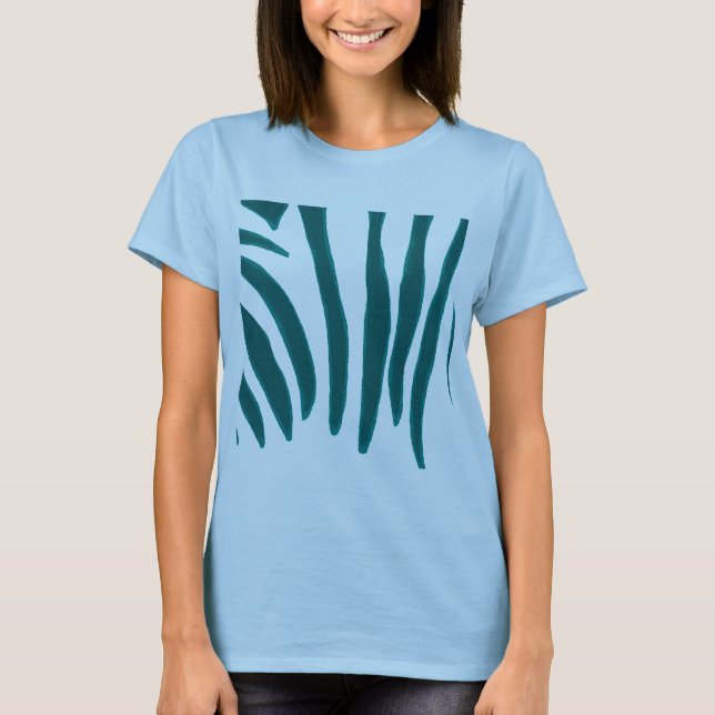T-shirt Turquoise Turquoise Zebra rayures tee - shirt (Devant)