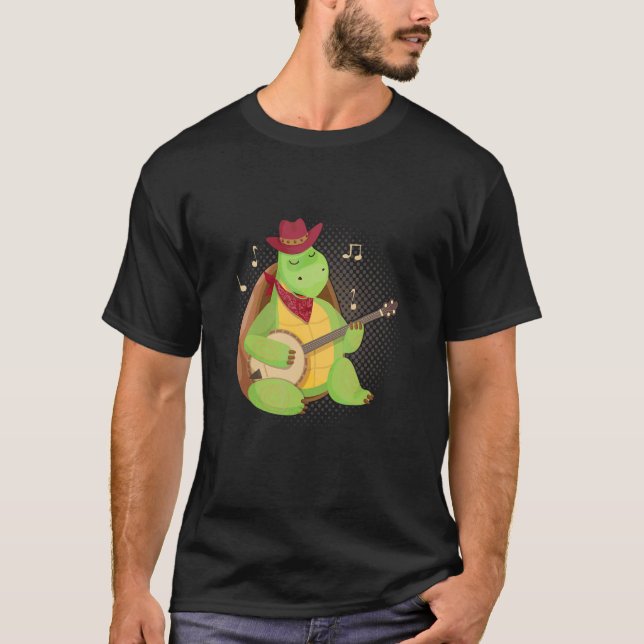 T-shirt Turtle Animaux Jouer Banjos Music Strings Instru (Devant)