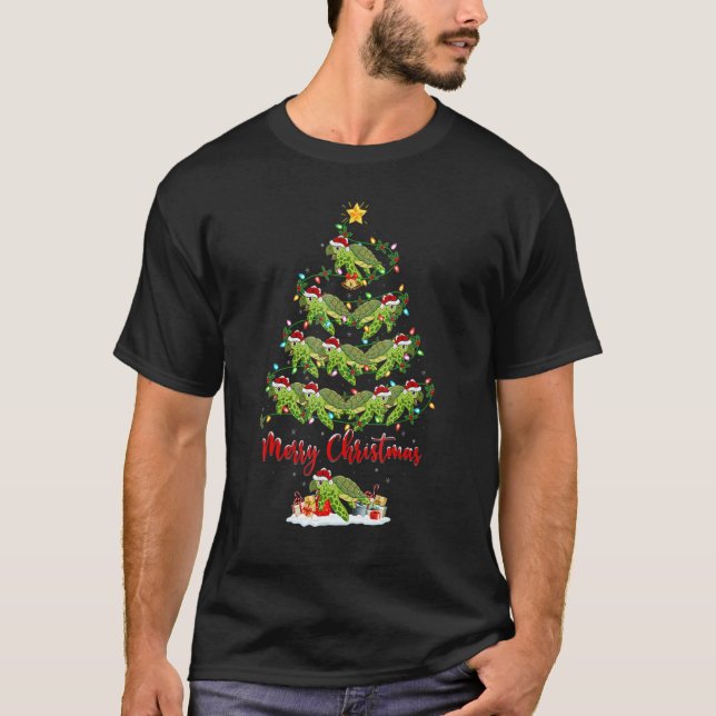 T-shirt Turtle Christmas Tree Lumières Père Noël Turtle Xm (Devant)