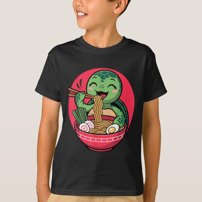T-shirt Turtle Eating Ramen Kawaii Turtle Japanese Kawaii  (Devant)