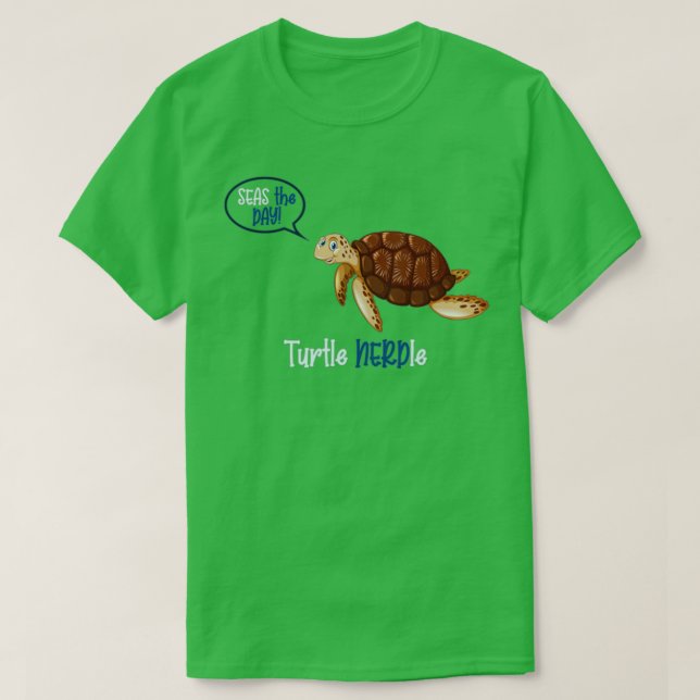 T-shirt Turtle Nerdle sur Ocean Blue (Design devant)