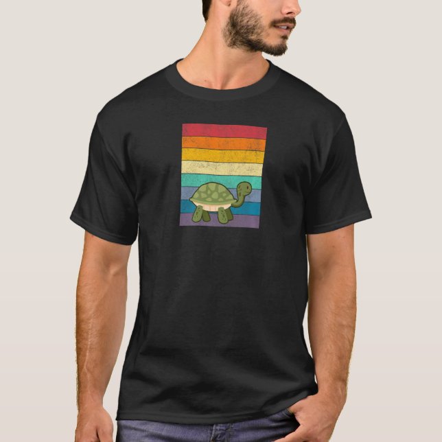 T-shirt Turtle Vintage Retro Style Rainbow (Devant)