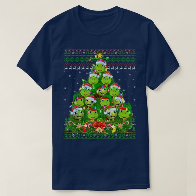 T-shirt Turtle Xmas Lighting Tree Santa Turtle Ugly Christ (Design devant)