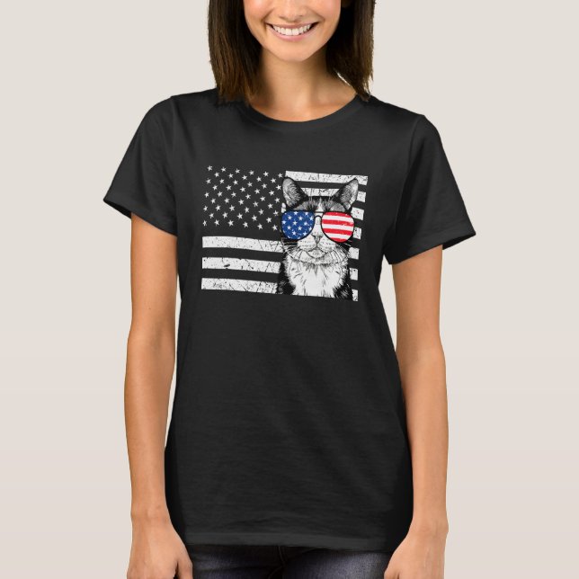 T-shirt Tuxedo Cat 4th of July US American Flag Patriotic (Devant)