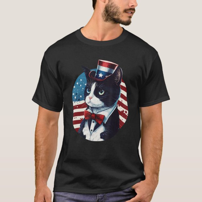 T-shirt Tuxedo Cat Patriot USA 4th of July Men Women (Devant)
