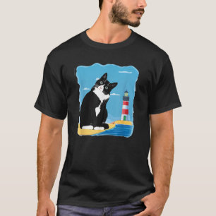 T-shirt Tuxedo Cat Phare Day Ocean Beach Été
