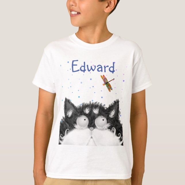 T-shirt Tuxedo Cat surpris par la libellule (Devant)