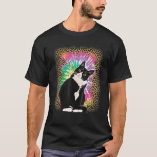 T-shirt Tuxedo Cat Tie Dye Leopard Arrière - plan pour Cat