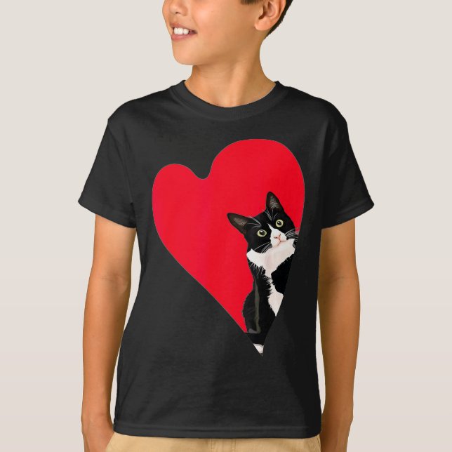 T-shirt Tuxedo Cat Valentine Heart For Kitten And Animal L (Devant)