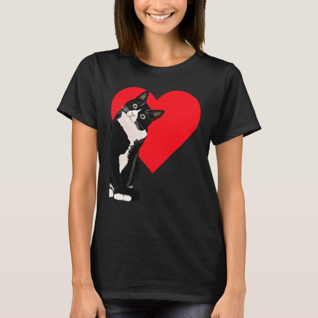T-shirt Tuxedo Cat Valentine's Day Heart Cat (Devant)