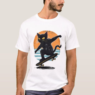 T-shirt Tuxedo Chat Drôle en Planche à Roulettes et Basket