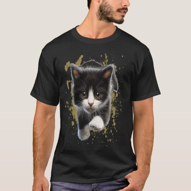 T-shirt Tuxedo Chat Kitten Animal noir et blanc (Devant)