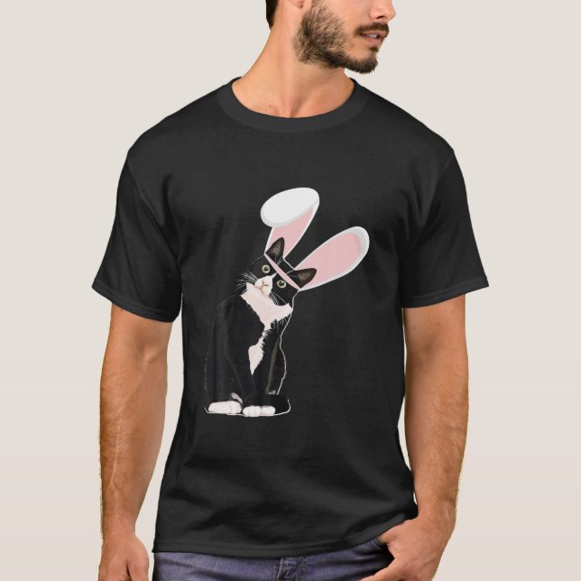 T-shirt Tuxedo Chat Lapin Pâques Avec Oreilles Pyjamas Fem (Devant)