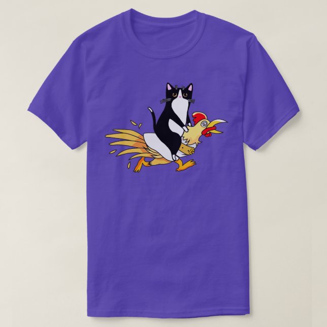 T-shirt Tuxedo Chat Riding a Chicken for Men Femmes Catfat (Design devant)