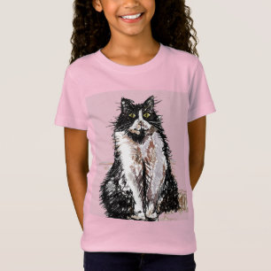 T-Shirt Tuxedo Chats chats mignonnes Filles Noires et Blan