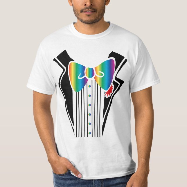T-shirt Tuxedo - Cravate arc-en-ciel (Devant)
