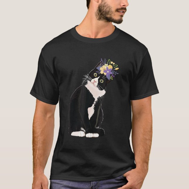 T-shirt Tuxedo Fleurs de chats Kitten Moms Dads Enfants (Devant)